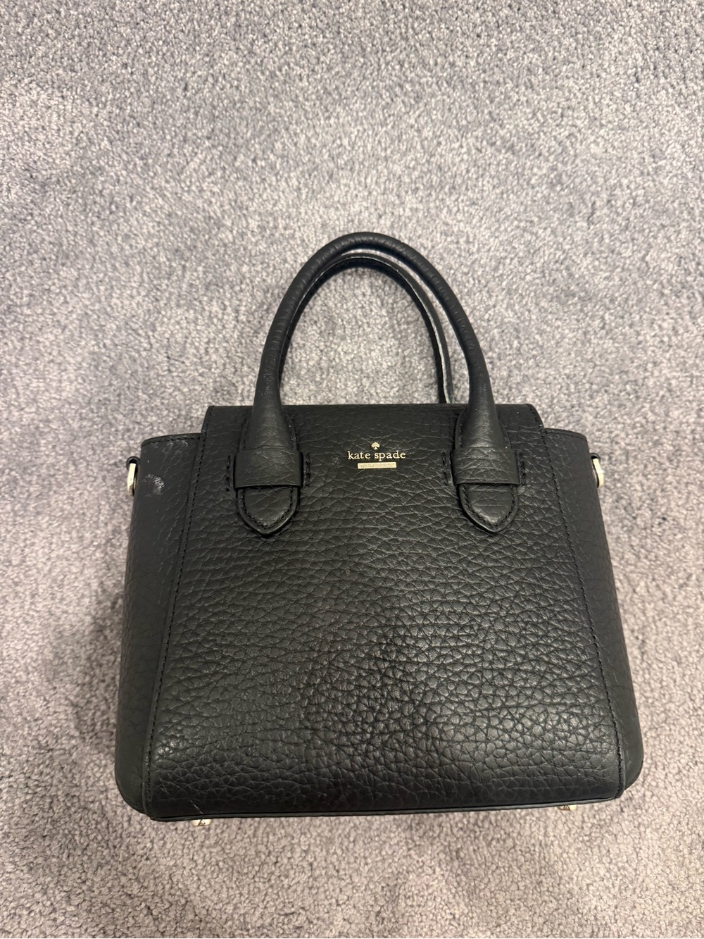 kate spade black pebbled leather top-handle satchel with gold logo